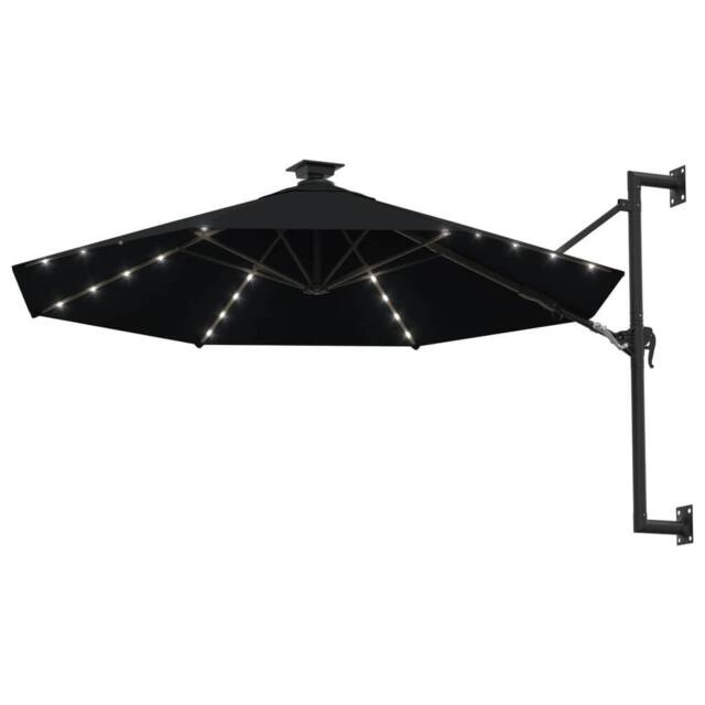 Berkfield Home Wall-mounted Parasol with LEDs & Metal Pole 300 cm Black - image 1
