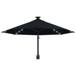 Berkfield Home Wall-mounted Parasol with LEDs & Metal Pole 300 cm Black - thumbnail 4