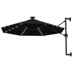 Berkfield Home Wall-mounted Parasol with LEDs & Metal Pole 300 cm Black - thumbnail 1