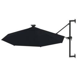 Berkfield Home Wall-mounted Parasol with LEDs & Metal Pole 300 cm Black - thumbnail 3