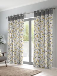 Fusion 'Beechwood' Leaf Trail Pair of 100% Cotton Eyelet Curtains in Mustard - Size: 117 cm width x 137 cm drop