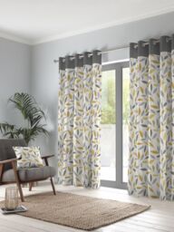 Fusion 'Beechwood' Leaf Trail Pair of 100% Cotton Eyelet Curtains in Mustard - Size: 117 cm width x 137 cm drop - thumbnail 4