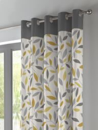 Fusion 'Beechwood' Leaf Trail Pair of 100% Cotton Eyelet Curtains in Mustard - Size: 117 cm width x 137 cm drop - thumbnail 2