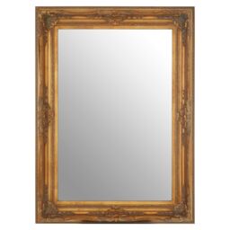 Orsina Baroque Rectangular Antique Grey Wall Mirror, Vintage-Inspired Large Decorative Mirror, Natural Wooden Mirror in Gold