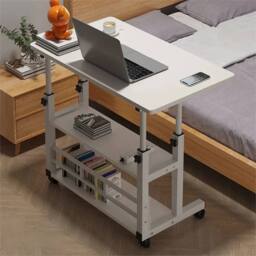 Kelvenix Adjustable Height Bedside Table Mobile Laptop Desk Overbed in White - thumbnail 5