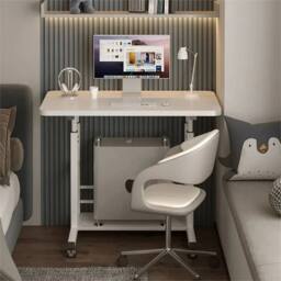 Kelvenix Adjustable Height Bedside Table Mobile Laptop Desk Overbed in White - thumbnail 6