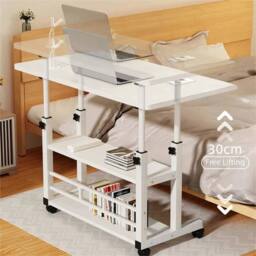 Kelvenix Adjustable Height Bedside Table Mobile Laptop Desk Overbed in White - thumbnail 3