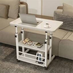 Kelvenix Adjustable Height Bedside Table Mobile Laptop Desk Overbed in White - thumbnail 4