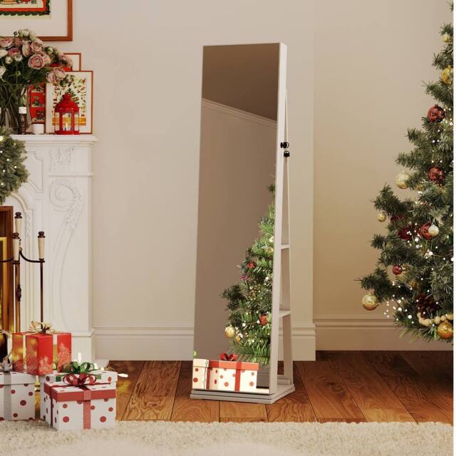 Costway Freestanding Jewelry Storage Organizer 360° Swivel Jewelry Cabinet in White - image 1