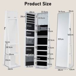 Costway Freestanding Jewelry Storage Organizer 360° Swivel Jewelry Cabinet in White - thumbnail 2