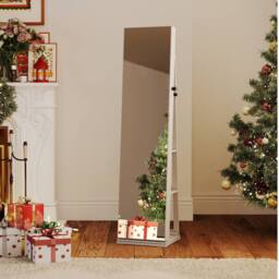 Costway Freestanding Jewelry Storage Organizer 360° Swivel Jewelry Cabinet in White - thumbnail 1
