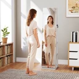 Costway Freestanding Jewelry Storage Organizer 360° Swivel Jewelry Cabinet in White - thumbnail 3