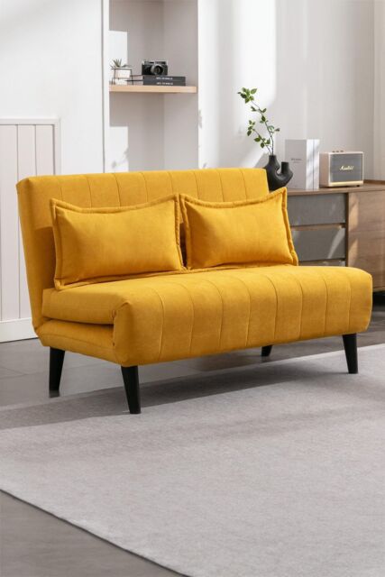 More4Homes Harper 2 Seater Folding Clic Clac Fabric Lounge Futon Sofa Bed in Mustard - image 1