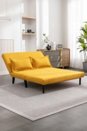 More4Homes Harper 2 Seater Folding Clic Clac Fabric Lounge Futon Sofa Bed in Mustard - thumbnail 5