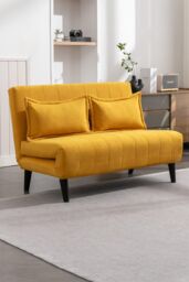 More4Homes Harper 2 Seater Folding Clic Clac Fabric Lounge Futon Sofa Bed in Mustard