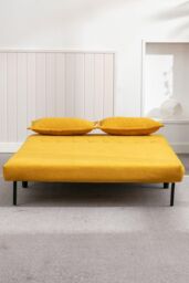 More4Homes Harper 2 Seater Folding Clic Clac Fabric Lounge Futon Sofa Bed in Mustard - thumbnail 6