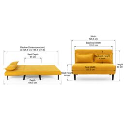 More4Homes Harper 2 Seater Folding Clic Clac Fabric Lounge Futon Sofa Bed in Mustard - thumbnail 7