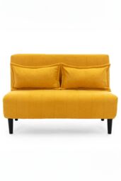 More4Homes Harper 2 Seater Folding Clic Clac Fabric Lounge Futon Sofa Bed in Mustard - thumbnail 2