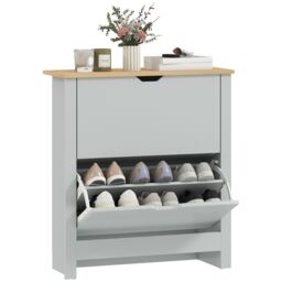 HOMCOM 12-Shoe Storage Cabinet 4 Shelves 2 Drawers Tabletop Light Grey - thumbnail 2
