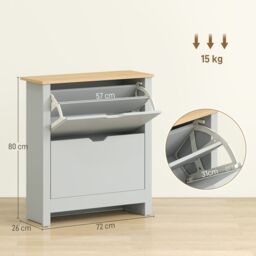 HOMCOM 12-Shoe Storage Cabinet 4 Shelves 2 Drawers Tabletop Light Grey - thumbnail 3