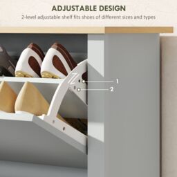 HOMCOM 12-Shoe Storage Cabinet 4 Shelves 2 Drawers Tabletop Light Grey - thumbnail 6