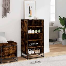 Berkfield Home Shoe Rack Smoked Oak 48x38x97.5 cm Engineered Wood in Brown - thumbnail 3