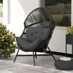OUTSUNNY Standing Rattan Garden Egg Chair with Headrest, Charcoal Grey in Dark Grey - thumbnail 8