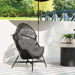 OUTSUNNY Standing Rattan Garden Egg Chair with Headrest, Charcoal Grey in Dark Grey - thumbnail 7