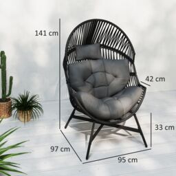 OUTSUNNY Standing Rattan Garden Egg Chair with Headrest, Charcoal Grey in Dark Grey - thumbnail 3