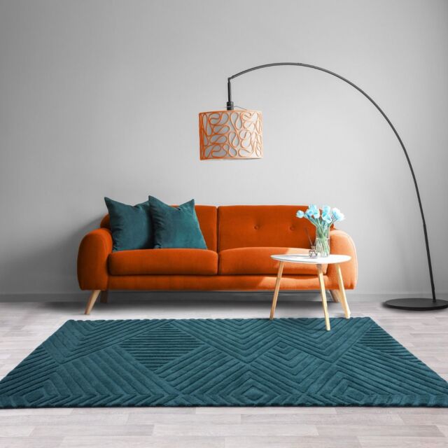 The Rug Shop UK Teal Handmade Wool Modern Geometric Easy To Clean Area Rug - Size: 160 cm x 230 cm - image 1