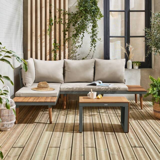 sweeek 4-seater modular aluminium & acacia garden lounge set in Khaki - image 1