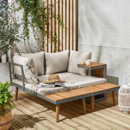 sweeek 4-seater modular aluminium & acacia garden lounge set in Khaki - thumbnail 7