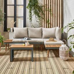 sweeek 4-seater Modular Aluminium & Acacia Garden Lounge Set in Khaki - thumbnail 6