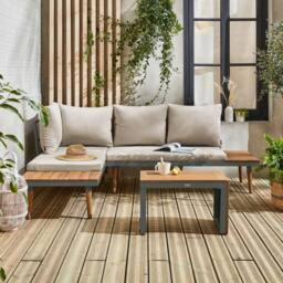 sweeek 4-seater Modular Aluminium & Acacia Garden Lounge Set in Khaki - thumbnail 1