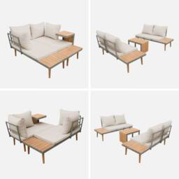 sweeek 4-seater modular aluminium & acacia garden lounge set in Khaki - thumbnail 8