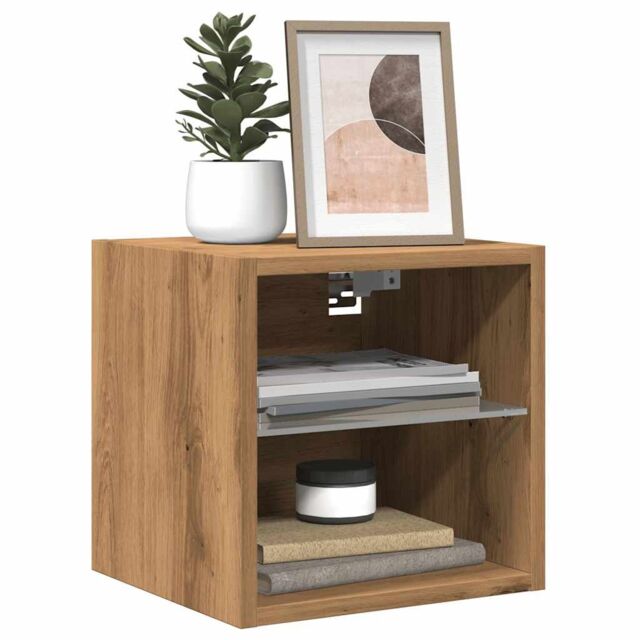 Berkfield Home TV Wall Cabinets with LED Lights 2 pcs Artisan Oak 30x28.5x30 cm in Brown - image 1