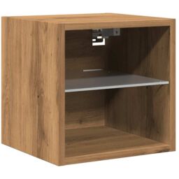 Berkfield Home TV Wall Cabinets with LED Lights 2 pcs Artisan Oak 30x28.5x30 cm in Brown - thumbnail 6