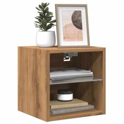Berkfield Home TV Wall Cabinets with LED Lights 2 pcs Artisan Oak 30x28.5x30 cm in Brown - thumbnail 1