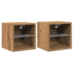 Berkfield Home TV Wall Cabinets with LED Lights 2 pcs Artisan Oak 30x28.5x30 cm in Brown - thumbnail 2