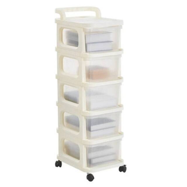 KORVIXA 5-Tier Wheeled Plastic Storage Drawer Trolley in Beige - Size: 100 cm x 100 cm - image 1