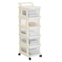 KORVIXA 5-Tier Wheeled Plastic Storage Drawer Trolley in Beige - Size: 100 cm x 100 cm - thumbnail 1
