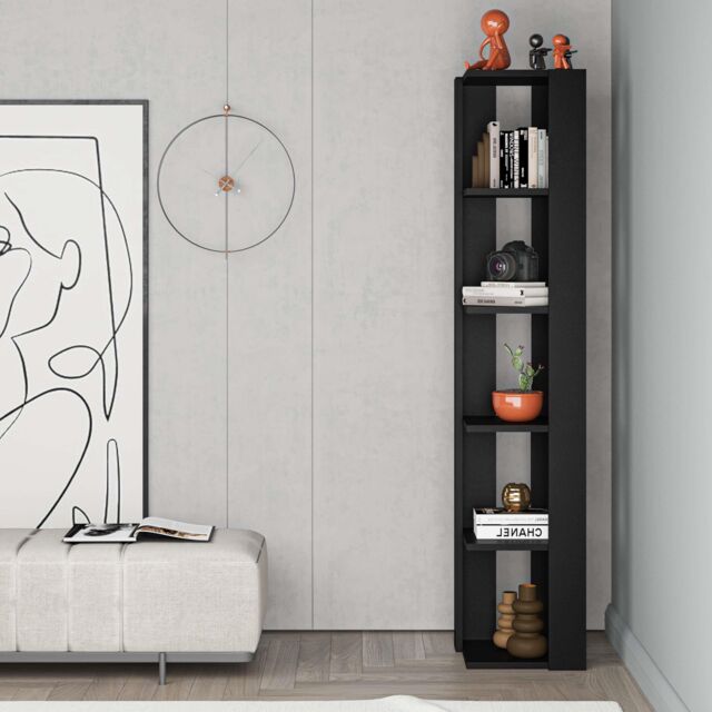 Decortie Nati' Tall Corner Bookcase Modern Shelving Unit 161cm in True Black - Size: 1 Pack - image 1