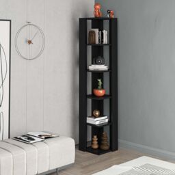 Decortie Nati' Tall Corner Bookcase Modern Shelving Unit 161cm in True Black - Size: 1 Pack - thumbnail 4