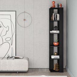 Decortie Nati' Tall Corner Bookcase Modern Shelving Unit 161cm in True Black - Size: 1 Pack