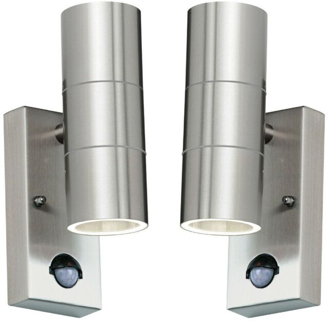 Loops 2 PACK IP44 Outdoor Accent Light & PIR GU10 Stainless Steel Up & Down Wall Lamp in Metallics - image 1