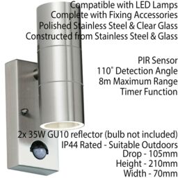 Loops 2 PACK IP44 Outdoor Accent Light & PIR GU10 Stainless Steel Up & Down Wall Lamp in Metallics - thumbnail 3