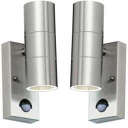 Loops 2 PACK IP44 Outdoor Accent Light & PIR GU10 Stainless Steel Up & Down Wall Lamp in Metallics - thumbnail 1