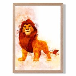 ARTZE Simba Watercolour Lion King Framed Print SIZE: A4 with Oak Frame in Orange