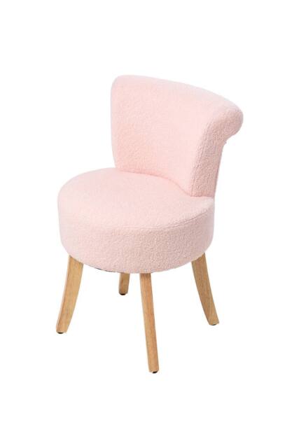 Living and Home Modern Teddy Fleece Vanity Stool with Rubberwood Legs in Pink - image 1