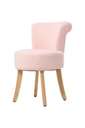 Living and Home Modern Teddy Fleece Vanity Stool with Rubberwood Legs in Pink - thumbnail 2
